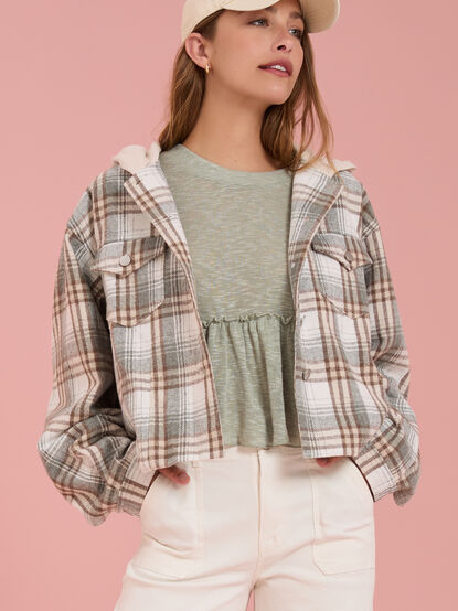 Jodee Plaid Hooded Shacket - TULLABEE