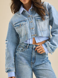 Cayla Cropped Denim Jacket Detail 5 - TULLABEE