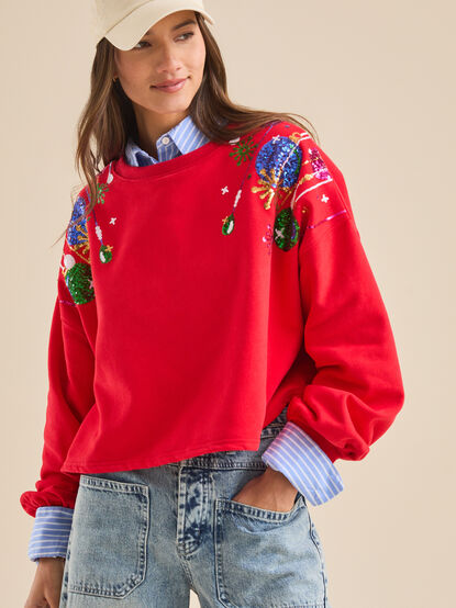 Sequin Ornament Crewneck Sweatshirt - TULLABEE