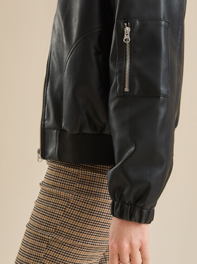 Blake Vegan Leather Bomber Jacket Detail 6 - TULLABEE