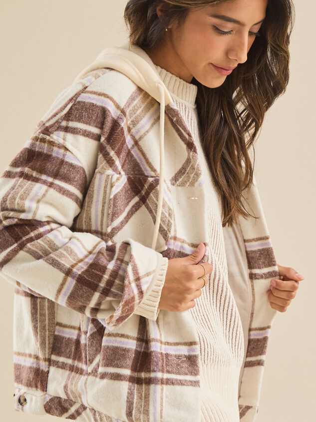 Teddie Plaid Hooded Shacket Detail 7 - TULLABEE